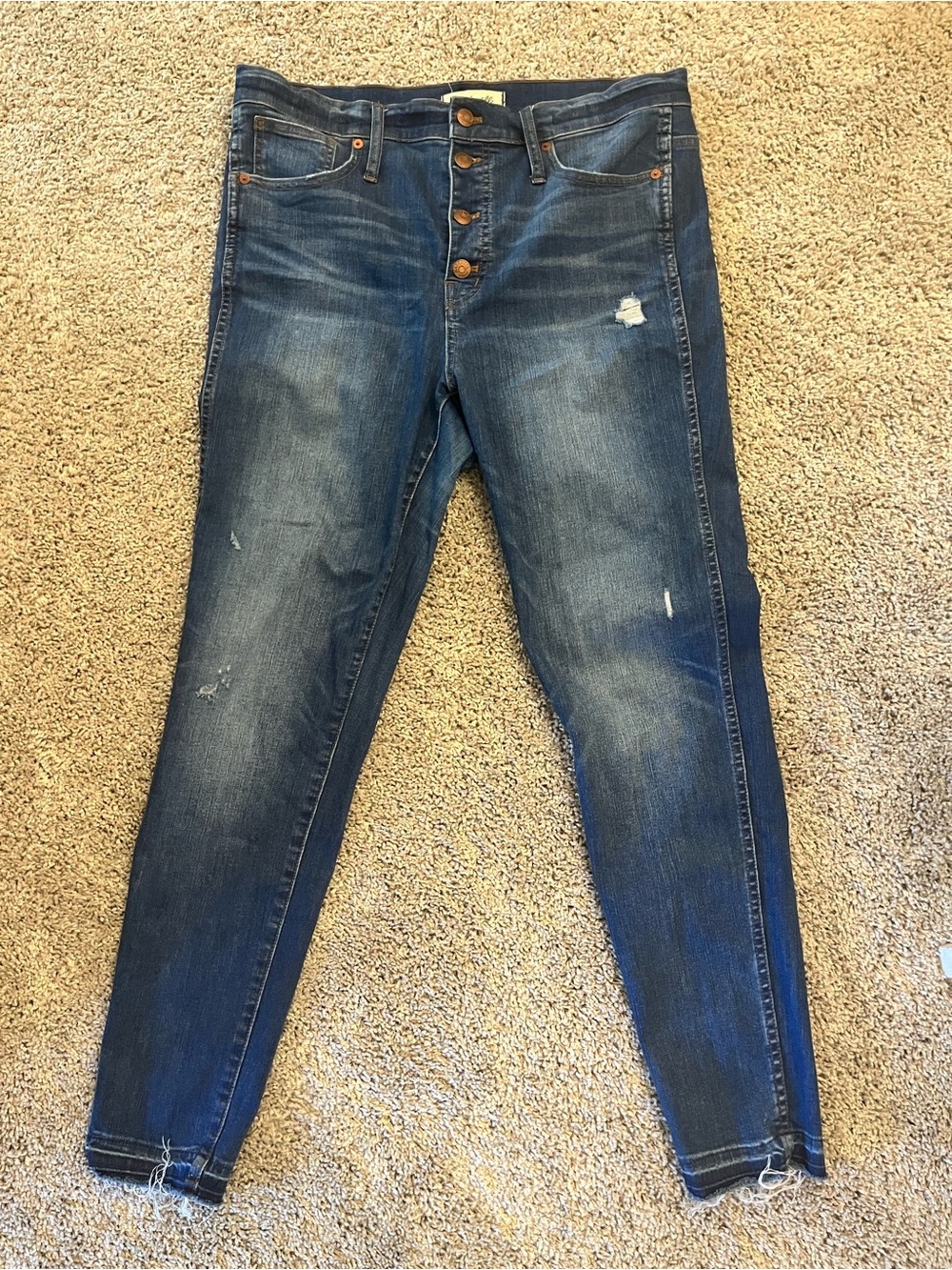 Madewell Dark Blue Distressed High-Rise Skinny Jeans